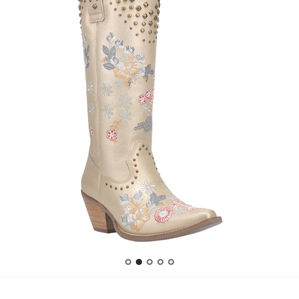 Dingo Floral Embroidered Heeled Boots - Cream and Pink